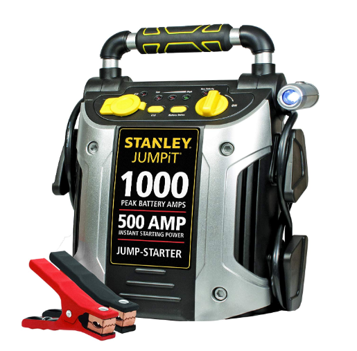 STANLEY J5C09 JUMPiT Portable Power Station Jump Starter: 1000 Peak/500 Instant Amps, 120 PSI Air Compressor, USB Port, Battery Clamps